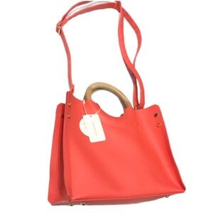 Primark coral circle wood handle square bag